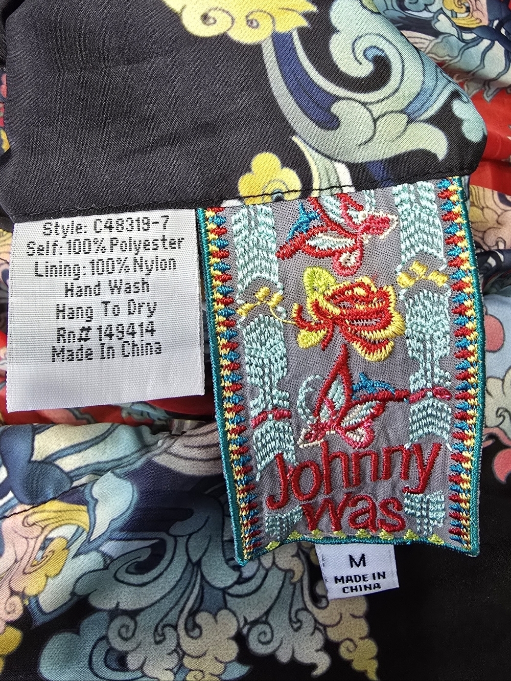 Johnny Was Black Red Multi Floral Paisley Kimono Cape Poncho Size M Full Zip - Picture 5 of 5